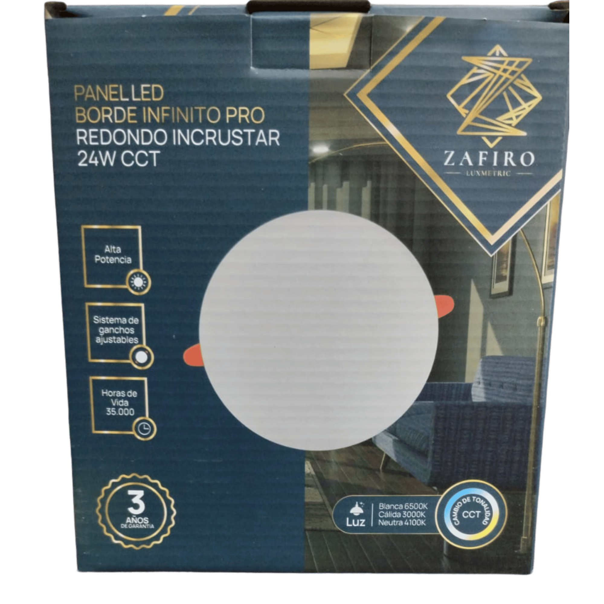 Panel LED borde infinito zafiro pro redondo 24W incrustar cct